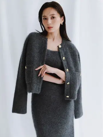 anuans 캐시미어 블렌드 노카라 니트 자켓