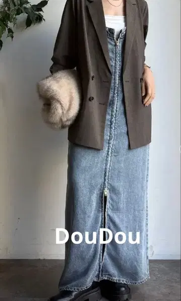 DouDou 텐셀 데님 점프 스커트, 38, 블루