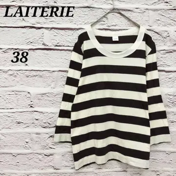 레이리 [38] 7부 소매 티셔츠 롱T 보더 코튼 블랙 x 화이트