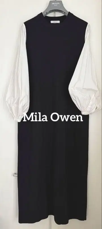 미라 오웬 벌룬 슬리브 롱 드레스 블랙/화이트 세탁 OK