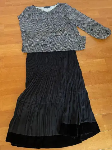 LaF 라에프 그레이 블랙 상의 세트 롱 스커트 글렌체크