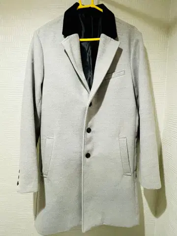 컨디션 최상 그레이 울 혼방 코트 노치드 라펠 도톰한 원단 L