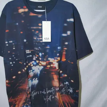 새상품 T셔츠 L 랜드스케이프 아줄바이마우지 야경 도시 도로 반팔