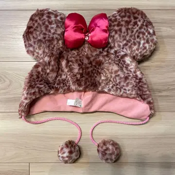 [레어] 디즈니 미니 레오파드 무늬 팬캡 핑크 리본