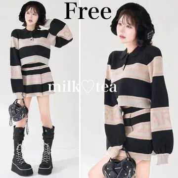 택 포함 새상품 다리치 스노우 패턴 라메 니트 셋업 블랙