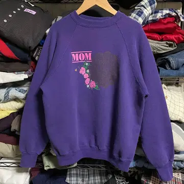 90s USA제 퍼플 귀여운 프린트 짧은 기장 맨투맨 L 사이즈