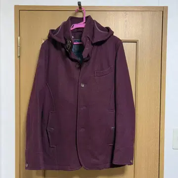 와인 레드 탈부착 후드 부착 코트