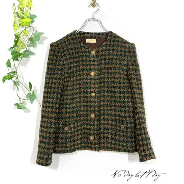 ATELIER CDART 트위드 노카라 자켓 (M) 체크 레트로