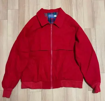 레드 지퍼 달린 자켓 체크 무늬 빨간색 아우터 자켓