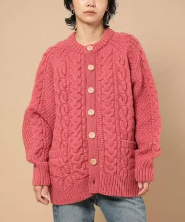 FREAK'S STORE 피셔맨 니트 가디건 핑크
