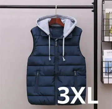 세련된 네이비 다운 베스트 후드 부착 캐주얼 남녀노소
