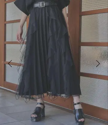 하레 시어 레이어 플리츠 스커트 블랙