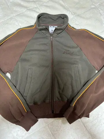 X-girl 스트라이프 슬리브 컴팩트 집업 스웨트 셔츠