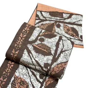 A 미사용 새상품급 후쿠로 오비 육통 패턴  잎 무늬 순수 실크 포멀