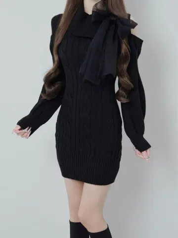 Lumignon Tulle ribbon cable knit dress