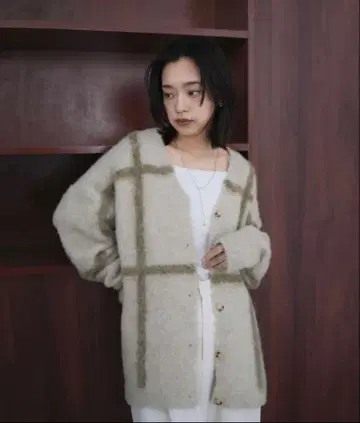 hellam 샤기 니트 체크 가디건