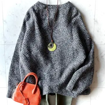 새상품급 밴야드 스톰 울 혼방 바이어스 패턴 니트 그레이 믹스 S