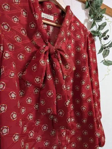 보타이 블라우스 빨간색 긴팔 기모노 리메이크
