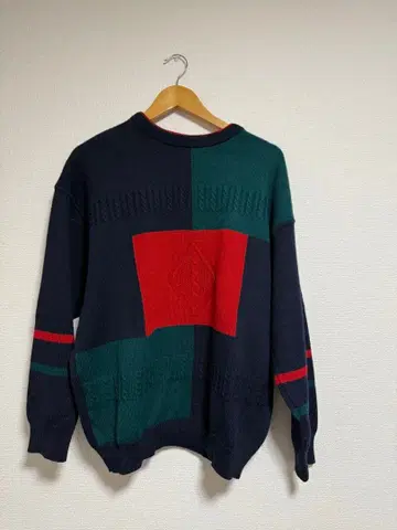 POHLAND 크루넥 스웨터 L 네이비/그린/레드