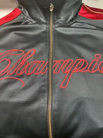 Champion 맨투맨 저지 블랙/레드 레어 모델 자수