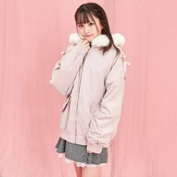 시크릿허니 퍼 후드 라이트핑크 자켓