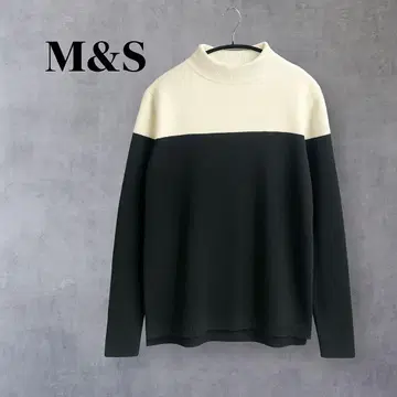 M&S 컬렉션 모노톤 절개 니트 스웨터 블랙 x 아이보리