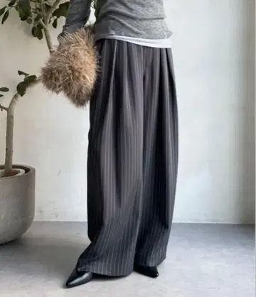 DouDou 턱 와이드 팬츠 그레이 스트라이프 TM 사이즈