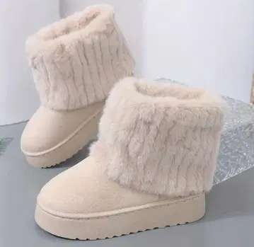 베이지 퍼 숏부츠