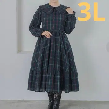 체크 무늬 원피스 다크 그린 시마무라 아오키 미사코 콜라보