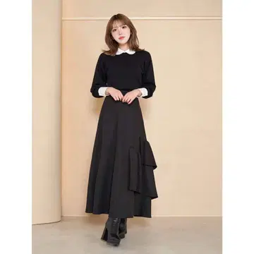 바이컬러 랜덤 롱 원피스 블랙 원피스 옷깃 다리치