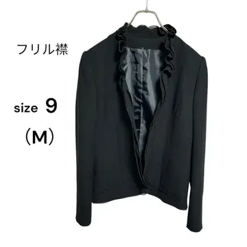 프릴 옷깃 노카라 자켓 M 사이즈 오픈 프론트 버튼리스 블랙