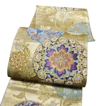 A 16 새상품급 후쿠로 오비 육통 패턴 화문 꽃 금박