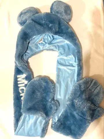 [ 미키 팬캡 머플러 ] 파랑 귀 달린 머플러 장갑