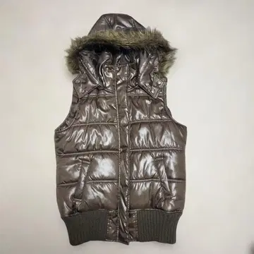 y2k 퍼 다운 베스트 00' 2WAY 브라운 광택