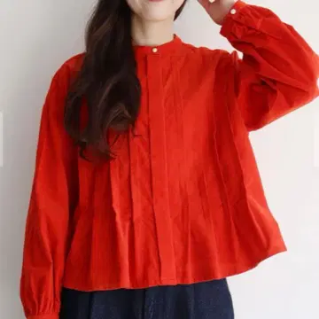 새상품급 아틀리에 드 사봉 핀턱 셔츠 원피스 오렌지 히요쿠