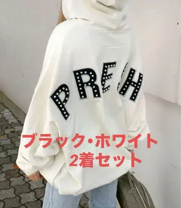 GYDA PRESH 와펜 맨투맨 BIG 후드티 블랙 화이트 세트