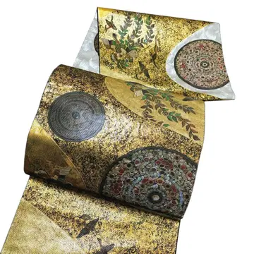 A 17 새상품급 후쿠로 오비 육통 패턴 나전 금박