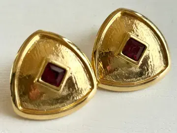 골동품 미사용 골드 x 레드 둥근 삼각형 vintage 귀찌