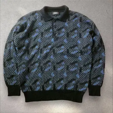 COMPOSS 기하학 패턴 스웨터 총 패턴 니트 버튼 긴팔 블랙 M