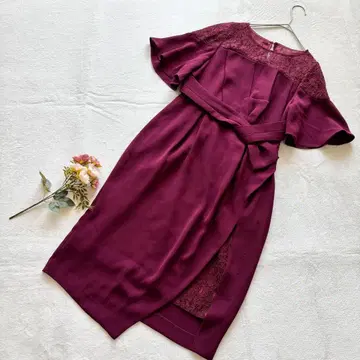 노브랜드 버건디 레이스 장식 미디 드레스 파티 드레스 38