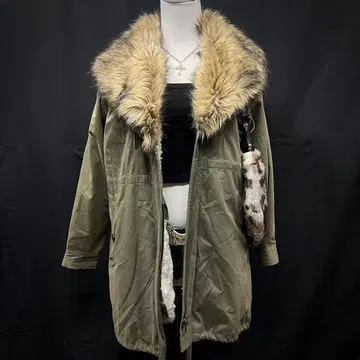 헤이세이 갸루 y2k 그런지 모즈 코트 퍼 달린 옷깃 롱 기믹