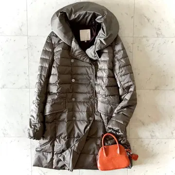 새상품급 자유구 새틴 타프타 다운 자켓 롱 카키 빅 사이즈 40