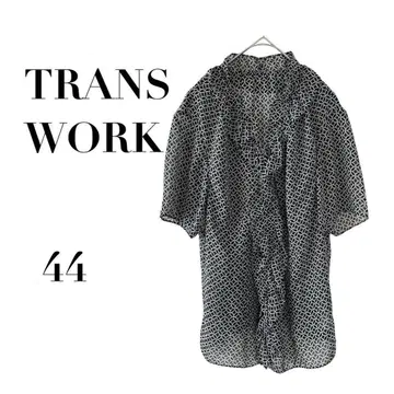트랜스워크 반팔 블라우스 올 패턴 블랙 화이트 44 V넥 프릴 캐주얼