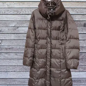 다운 아우터 브라운 후드 부착 롱 코트 M