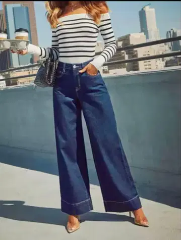 하이웨스트 와이드 데님 팬츠 (여성용) / 딥 인디고