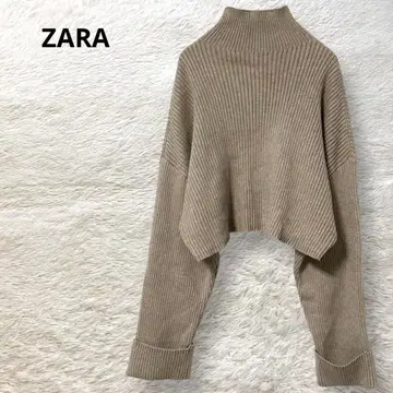 ZARA 크롭 리브 니트 스웨터 하이넥 베이지 M 루즈핏