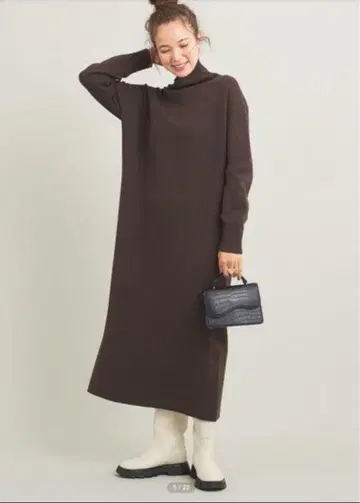 B&Y UNITEDARROWS 밀라노 리브 니트 터틀넥 원피스