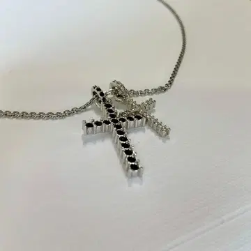 스와로브스키 더블 크로스 목걸이 실버