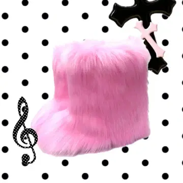 핑크 인조 모피 부츠