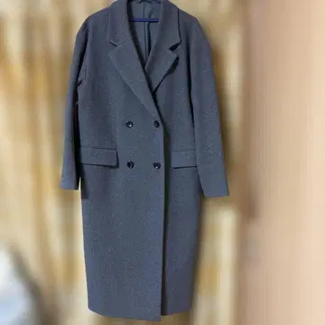 GU 더블 브레스트 롱 코트 그레이